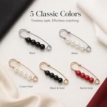 3.8cm Beaded Safety Pin Brooch For Women, 5 Colors Gold Silver Tone Pearl Bead Lapel Pin For Sweaters, Scarves, Coats, Bags, Cardigans & Dresses - Multicolor - View 9