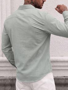 Men's Casual Versatile Solid Color Comfortable Long Sleeve Shirt, Suitable For Daily Wear, Holiday Gift, Bamboo Fiber Solid Color Commute, Skin-Friendly Breathable Casual Style - Mint Green - View 2