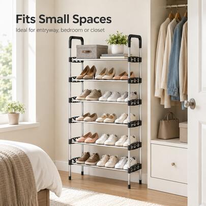 3‑7 Niveaux Optionnels, Étagère à Chaussures en Fer Noir & Blanc, Cadre Latéral Floral Creux, Étagère de Rangement pour Chaussures, Organisateur de Chaussures Ouvert Multi‑Couches pour l'Entrée, le Couloir, la Chambre, Support à Chaussures pour la Maison