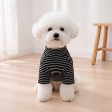 Leather Label Striped Sweatshirt Vintage Striped Pet Base Layer Autumn/Winter Thickened Warm Elastic Sweatshirt Cat & Dog Universal - Multicolor - View 3