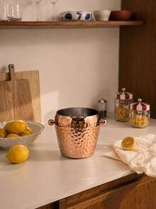 1pc Stainless Steel Small Capacity Ice Bucket, Copper Plated Hammered Texture Ice Bucket, Silver Hammered Single Layer Ice Bucket, Can Hold 1 Bottle Of Beer, Suitable For Home Kitchen And Restaurant Tabletop Decoration, Party & Wedding - View 1