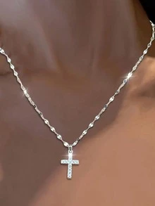 SYMFNY 925 Sterling Silver Zirconia Cross Necklace - The Perfect Thoughtful Gift For Mom And Family This Holiday - Silver - View 2
