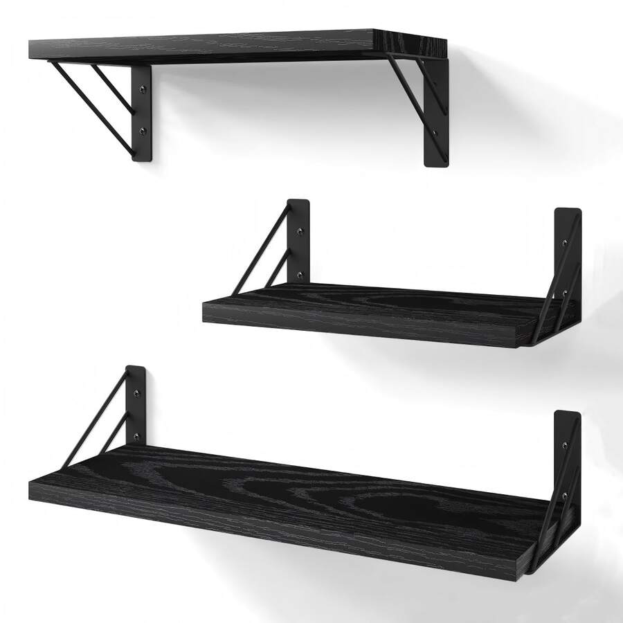 Estantes de pared para decoración de dormitorio, estantes de pared flotantes para sala de estar, almacenamiento de cocina, estantes flotantes de madera rústica montados en la pared para libros,Soportan Hasta 10 Kg, Fácil Instalación(juego de 3)
