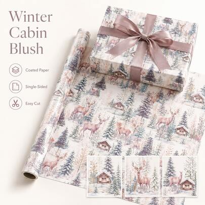 Papel de regalo con diseño de ciervo en bosque invernal de acuarela, fondo blanco con pinos y paisaje nevado, papel de regalo decorativo vintage, adecuado para envolver regalos de Navidad y fiestas