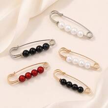 3.8cm Beaded Safety Pin Brooch For Women, 5 Colors Gold Silver Tone Pearl Bead Lapel Pin For Sweaters, Scarves, Coats, Bags, Cardigans & Dresses - Multicolor - View 7