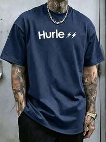 Men's Hurley Graphic T-Shirt - Navy Blue With White Logo Print, Vintage-Inspired Cotton Tee, Comfort & Fade-Resit Ink, For Beach Or Street Style-L88 - 藏藍色1 - 查看 10