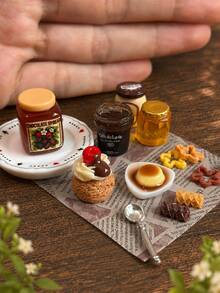 Set Teh Sore Model Kue Miniatur dari Resin, Dekorasi Peralatan Makan Model Rumah Boneka Berisi Puding, Selai, Madu, dan Permen, Tidak Dapat Dimakan - Satu-Ukuran - View 2