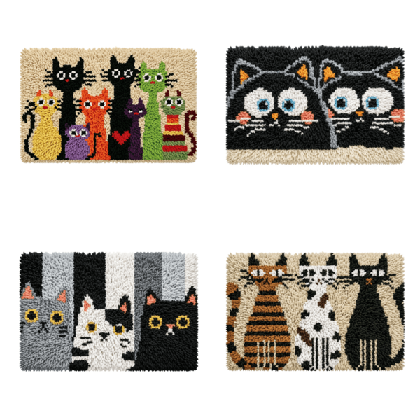 1PC Handmade DIY Latch Hook Kit For Adults & Beginners. Includes Mesh Base, Thread & Hook. Cute Cat Patterns. Great For Home Decor & Sofa Decor. Perfect Holiday Gift. Home, Garden Or Office. 39x57cm/15.3x22.44in.