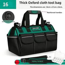 1pc Heavy Duty Canvas Oxford Cloth Tool Bag, Large Capacity Electrician Woodworking Portable Tool Organizer, Water-Resistant With Multiple Compartments For Screws, Nails, Drill Bits And More - Multicolor - View 11