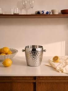 1pc Stainless Steel Small Capacity Ice Bucket, Copper Plated Hammered Texture Ice Bucket, Silver Hammered Single Layer Ice Bucket, Can Hold 1 Bottle Of Beer, Suitable For Home Kitchen And Restaurant Tabletop Decoration, Party & Wedding - View 3
