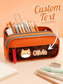 Tempat Pensil Dua Lapis yang Dipersonalisasi, Tas Penyimpanan Pensil dengan Teks Kustom - Organizer Alat Tulis yang Dipersonalisasi dengan Nama yang Dapat Disesuaikan, Tempat Pensil Dua Lapis yang Dipersonalisasi, Tempat Pensil Kapasitas Besar yang Disesuaikan, Tempat Pensil Kapasitas Besar yang Disesuaikan - MultiWarna - View 2