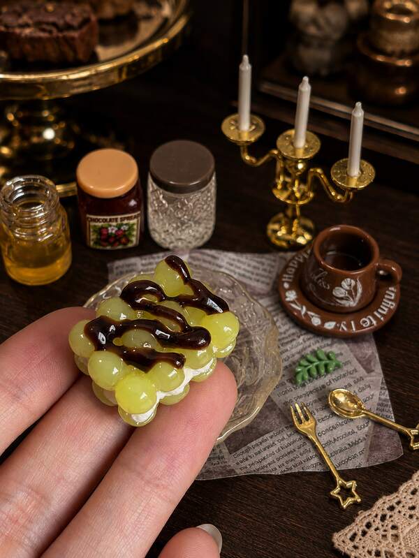 Miniature Resin Cake Afternoon Tea Model Set, Dollhouse Dessert Coffee Jam Candle Holder Tableware Decor Model, Non-Edible