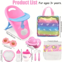 10pcs Doll Accessories Set, Party Game Set For Kids 3 Years And Up, Doll Chair With Armrests, Rainbow Storage Bag, Doll Feeding & Care Set, Doll Diapers (Doll Not Included) - 彩色 - 查看 3