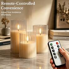 3PCS Beige Flameless LED Pillar Candles, Realistic Flickering Candles With Remote Control, Operated By 2 AA Batteries(Batteries Not Included), For Festival Home Table Indoor Party Ornament - LED Pillar Candles - View 4