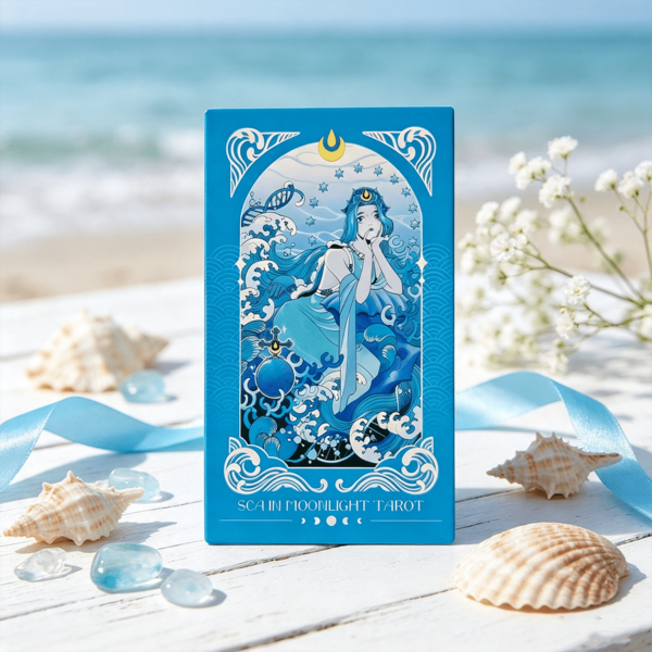 Blue Ocean Mermaid Themed Tarot Deck, Card Game, Sea Wave Moon Art Illustrated Tarot Cards, Spiritual Meditation Party Game Cards For Collection & Gift,Standard Tarot Deck For Beginners Leisure Entertainment