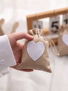 8pcs/15pcs Heart Burlap Drawstring Gift Bags, Small Linen Pouches With Heart Patch, Multi Color Reusable Fabric Treat Bags For Wedding Favor, Bridal Shower, Holiday Party Storage - Diverse - View 10