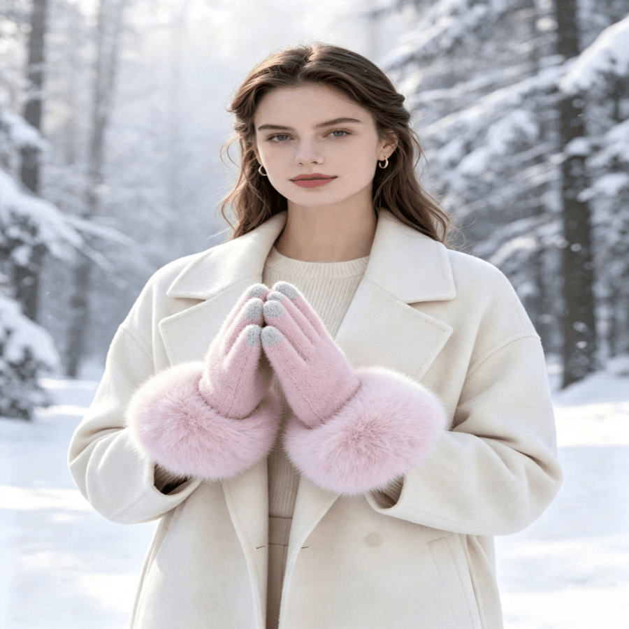 1 Set Of 4pcs Plush Cuff Warmers + Gloves, Fashion Accessories – Winter-Warm Plush Wrist Gloves – Suitable For Women And Girls Who Enjoy Winter.