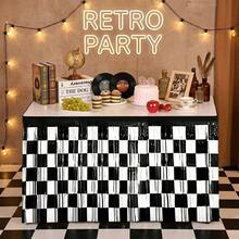 1pc Racing Black & White Checkered Tassel Table Skirt, Racing Flag Fringe Table Runner, Kids Birthday Party Table Decoration - Multicolor - View 5