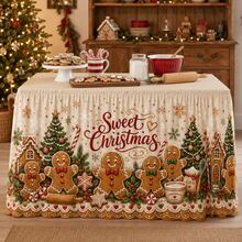 Christmas Gingerbread Man Table Skirt, Sweet Christmas Holiday Tablecloth Decoration With Snowflake, Candy Cane, Christmas Tree And Gingerbread House Patterns, Cozy Farmhouse Style Dining Room Table Skirt, Suitable For Christmas Party, Family Dinner, Kitchen Decor - A - View 7