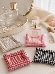 1件小號柔軟棉混紡杯墊，鄉村風波點印花方形絎縫吸水耐熱飲料杯墊，附加高墊邊緣，適用於咖啡桌、辦公桌、臥室、咖啡廳及居家日常使用 - 格子 - 查看 11