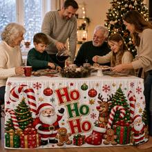 Christmas Table Skirt Polyester Tablecloth Cartoon Santa Claus Reindeer Candy Cane HO HO HO Print Gift Box And Christmas Tree Pattern Suitable For Holiday Party Family Dinner Classroom And Home Decor - A - View 10