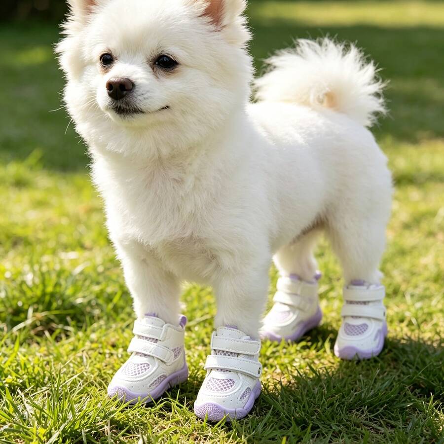 Breathable Mesh Puppy Shoes Soft Sole Wear-Resistant Adjustable Dual Hook & Loop Pet Shoes For Small And Medium Dogs Outdoor Foot Protection - Mauve Purple - View 1