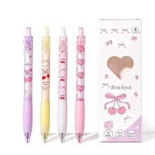 4pcs Pink Heart Ballet Bow Clickable Black Neutral Pens, Student Study Pens, Cherry Bow Sticker Pens For Girls - Love Bow - View 4