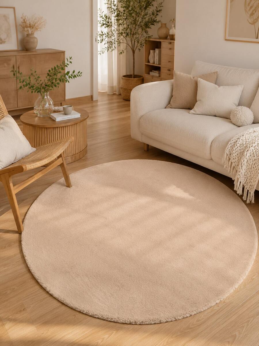 Soft Fluffy Camel Color Round Rug, Suitable For Bedroom, Living Room, Study, Office, Plush Bedroom Carpet, Washable Non-Slip, Long Pile Rug, Faux Fur Carpet, Living Room Rug, Bedroom Rug, Bedside Rug, Decorative Rug, Bedroom Decor, Home Decor, Room Decor, Halloween Decor - Camel - View 1