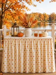 1pc Cream Orange Polka Dot Table Skirt, Cozy Farmhouse Polyester Rectangular Ruffled Pleated Decorative Party Table Cover For Fall Decor, Thanksgiving, Harvest Party, Autumn Dinner, Kitchen Decor & Fall Home Decor - Multicolor - View 6
