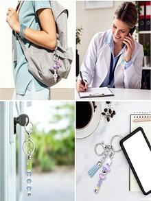 مجموعة 72 قطعة من حزام مفاتيح مزخرف بالخرز، مجموعة حزام مفاتيح DIY تشمل حزام مفاتيح مزخرف بالخرز الفضي (فارغ بالجملة، لصنع مفاتيح) وشرابات ملونة متعددة. - سلسلة مفاتيح - مشاهدة 4