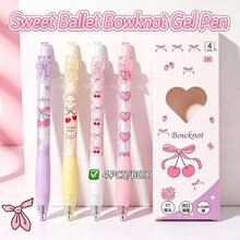 4pcs Pink Heart Ballet Bow Clickable Black Neutral Pens, Student Study Pens, Cherry Bow Sticker Pens For Girls - Love Bow - View 2