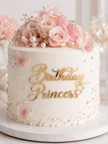 1pc/3pcs/5pcs "Princess Birthday" PMMA Cake Topper Picks, Modern Letter Cake Decoration For Birthday Party, Birthday Cake Decor Gift, DIY Cake Decorating Supplies, Baking Decoration, Baking Supplies, Cake Accessories, Kitchen Essentials, Holiday Gift - Gold - View 3