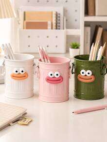 Cute Cartoon Big Mouth Pen Holder, Large Capacity Plastic Desktop Storage Cup With Handle, Multi-Function Pen Brush Makeup Brush And Office Supplies Organizer, Cute Desktop Accessory For Home Office And School - Multicolor - View 3