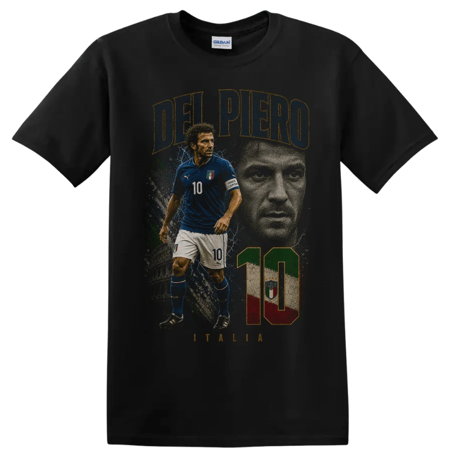 Alessandro Del Piero Italy Soccer T Shirt Legend Number 10 Captain Tee - 黑色的 - 查看 1