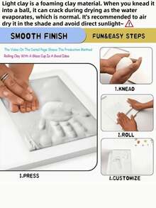 Baby Handprint & Footprint Clay Mold Kit, Newborn Infant Foot Hand Print Keepsake Memorable Gift With Frame, Includes Clay And Frame - Multicolor - View 12