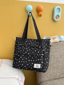 Bolsa Tote de Grande Capacidade com Estampa de Estrela Fofa, Bolsa Feminina Casual e Prática com Múltiplos Bolsos, Adequada para Campus, Passeios Diários, Bolsa de Ombro - Multicolorido - Visão 2