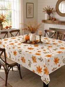 1pc Autumn Leaf Tablecloth, Vintage Fall Maple Leaves Pattern Table Cover, Rustic Farmhouse Polyester Dining Table Cloth For Kitchen Home Decor Thanksgiving - D - View 7