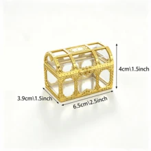12pcs Mini Pirate Treasure Boxes, Gold Transparent Plastic Boxes With Lids. Suitable For Storing Small Jewelry, Decorations, Household Items, And Party Gift Boxes For Weddings, Birthdays, Halloween, Christmas And Easter. - Gold - View 4
