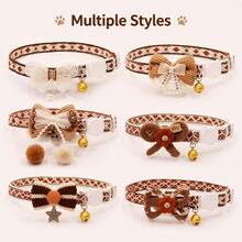 Cat Collar With Bell And Bow Tie, Adjustable Cute Pet Collar For Cats And Kittens, Bowknot Kitten Collar For Daily Wear - Multicolor - View 1