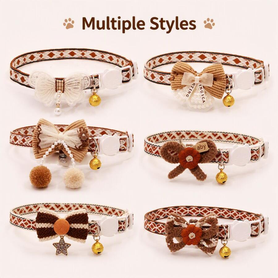 Cat Collar With Bell And Bow Tie, Adjustable Cute Pet Collar For Cats And Kittens, Bowknot Kitten Collar For Daily Wear - Multicolor - View 1