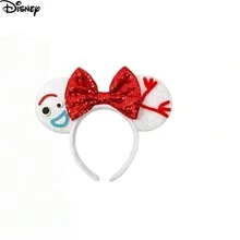 1pc Disney Minnie Ears Headband, White Sequin Ears With Red Bow And Character Decoration, Shiny Hair Accessory For Theme Park Enthusiasts - View 6