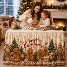 Christmas Gingerbread Man Table Skirt, Sweet Christmas Holiday Tablecloth Decoration With Snowflake, Candy Cane, Christmas Tree And Gingerbread House Patterns, Cozy Farmhouse Style Dining Room Table Skirt, Suitable For Christmas Party, Family Dinner, Kitchen Decor - A - View 10