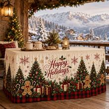 Luxury Christmas Tablecloth, Printed With Gingerbread Man, Christmas Tree And Buffalo Plaid Patterns, Country Farm Style Holiday Polyester Tablecloth, Warm Christmas Party Decoration, Suitable For Dining Room, Family Dinner And Winter Home Decor - A - View 4