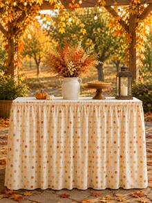 1pc Cream Orange Polka Dot Table Skirt, Cozy Farmhouse Polyester Rectangular Ruffled Pleated Decorative Party Table Cover For Fall Decor, Thanksgiving, Harvest Party, Autumn Dinner, Kitchen Decor & Fall Home Decor - Multicolor - View 8