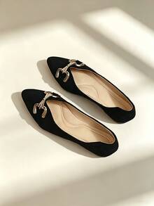 1 Pair Women's Flat Pointed Toe Pumps 2026 Autumn New Style Solid Color Fairy Commute - Black - View 4