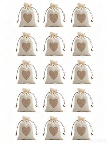 8pcs/15pcs Heart Burlap Drawstring Gift Bags, Small Linen Pouches With Heart Patch, Multi Color Reusable Fabric Treat Bags For Wedding Favor, Bridal Shower, Holiday Party Storage - Diverse - View 28