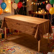 3pcs Brown Wood Grain Disposable Plastic Tablecloths For Rectangular Tables, Rustic Farmhouse Barn Style Decor For Birthday, Wedding, Western Party, 137x183cm - Multicolor - View 3