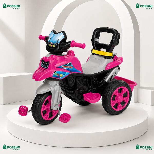 Triciclo Infantil Motoca com Pedal Haste Empurrador Cinto de Segurança Apoio para Pés e Porta-Objetos Rosa