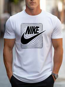 Men's Pure Cotton Crew Neck Short Sleeve T-Shirt Casual Summer Graphic Shield Print Oversized  Daily Wear Comfortable Breathable Basic Tee - 白色 - 查看 1