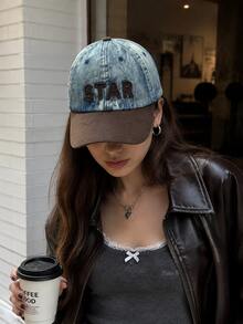 1pc Unisex Vintage Washed Star Embroidery Baseball Cap, Dual-Tone Curved Brim Adjustable Dad Hat, Suitable For Spring/Summer Travel And Daily Wear - A - View 6